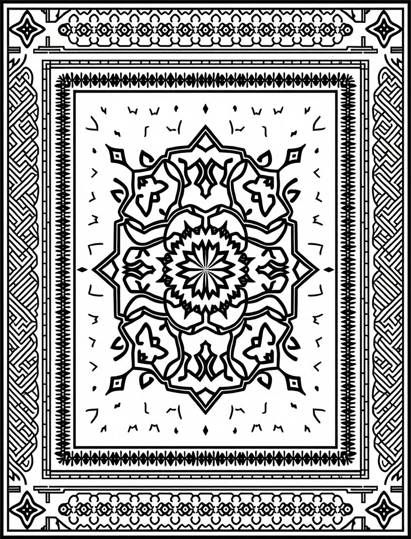 Black White Ornate Mandala Pattern Rug