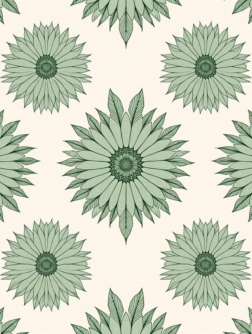 Sage Green Floral Mandala Pattern Rug