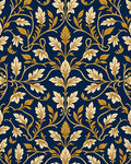 Ornate Gold Leaf Damask Pattern Rug