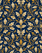 Ornate Gold Leaf Damask Pattern Rug