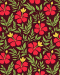 Vibrant Red Floral Botanical Pattern Rug