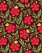 Vibrant Red Floral Botanical Pattern Rug