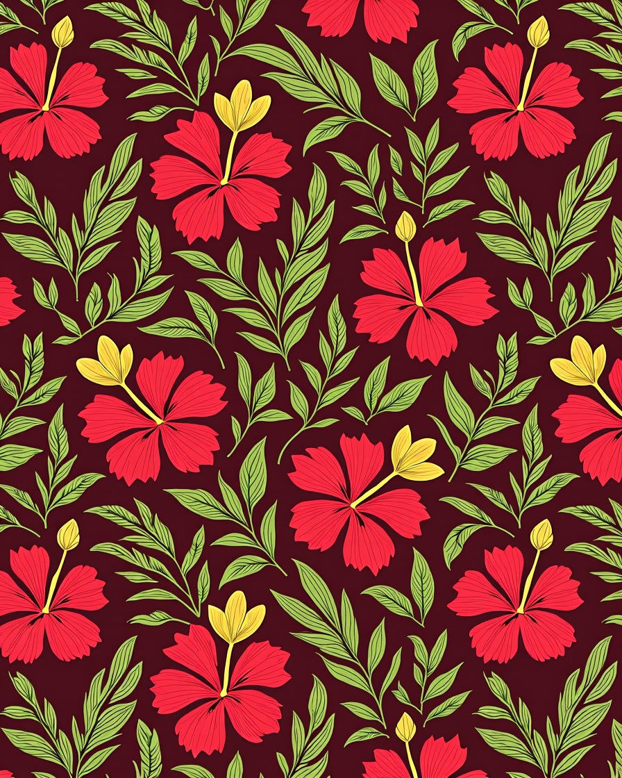 Vibrant Red Floral Botanical Pattern Rug