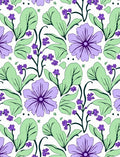Purple Flower Pattern with Green Leaves Rug