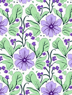 Purple Flower Pattern with Green Leaves Rug