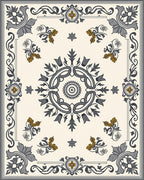Ornate Floral Medallion Gray Gold Rug