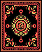 Bold Red Yellow Circular Tribal Design Rug