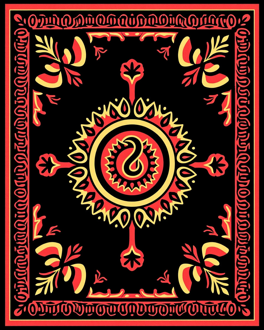 Bold Red Yellow Circular Tribal Design Rug