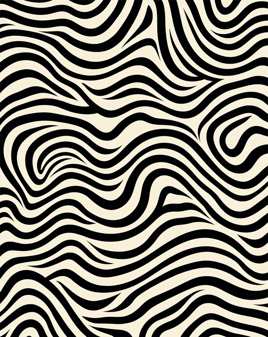 Wavy Black Cream Stripe Rug
