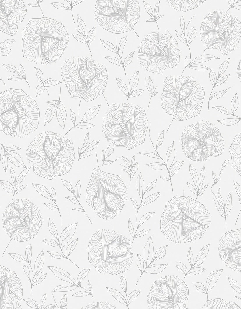 Light Gray Botanical Line Art Rug