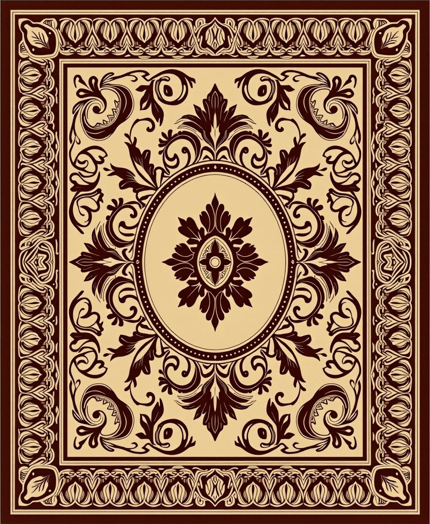 Ornate Brown Floral Medallion Pattern Rug