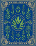 Royal Blue Green Leaf Ornate Border Rug