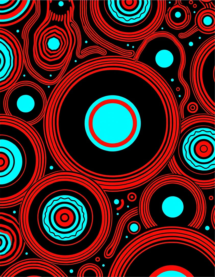 Abstract Red Cyan Concentric Circles Design Rug