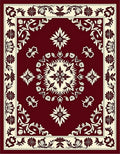 Elegant Floral Medallion Cream and Burgundy Rug