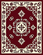 Elegant Floral Medallion Cream and Burgundy Rug