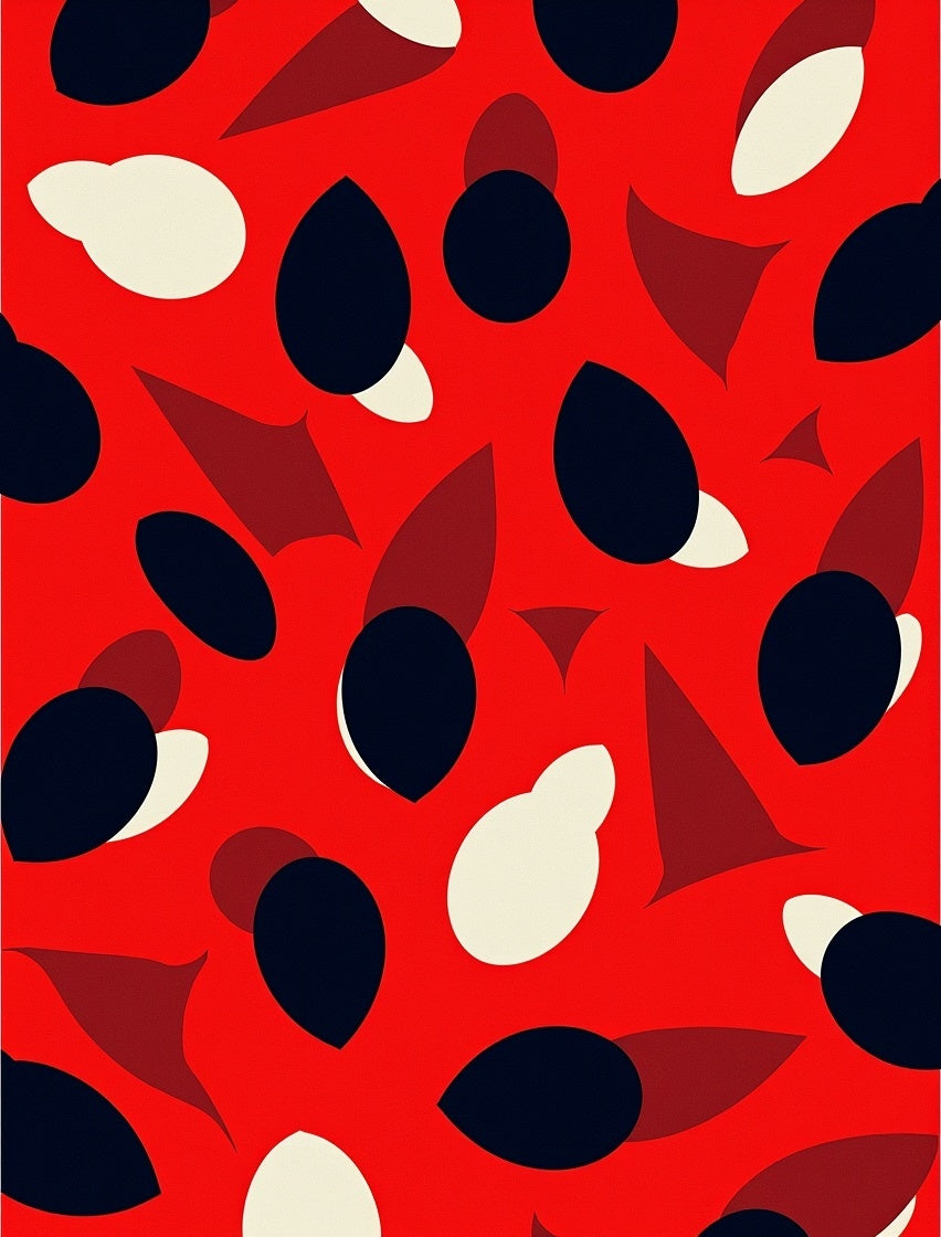 Bold Abstract Shapes Red Background Rug