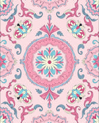 Pastel Pink Floral Medallion Swirl Rug