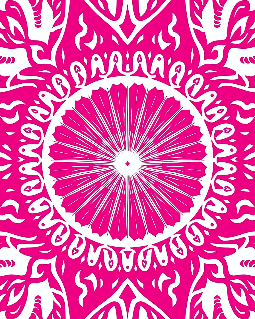 Vibrant Pink Sunburst Mandala Design Rug