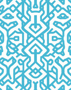 Blue Geometric Maze Pattern Rug