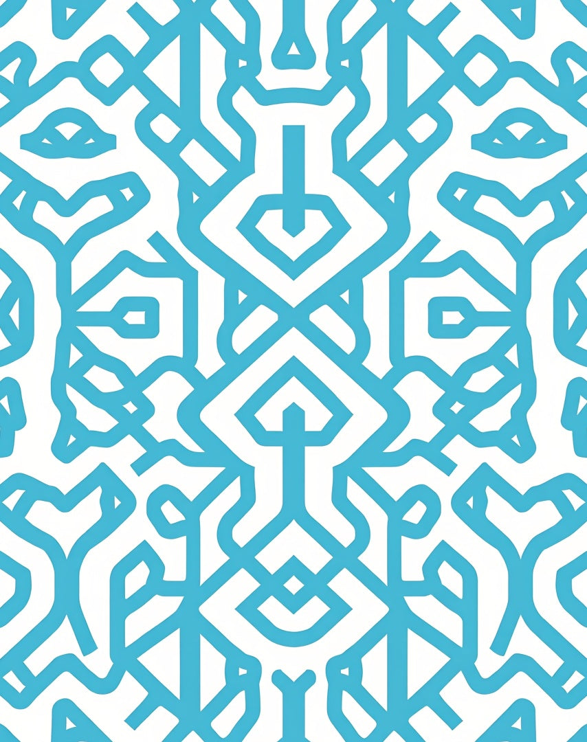 Blue Geometric Maze Pattern Rug