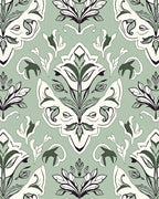 Pale Green Floral Damask Pattern Rug