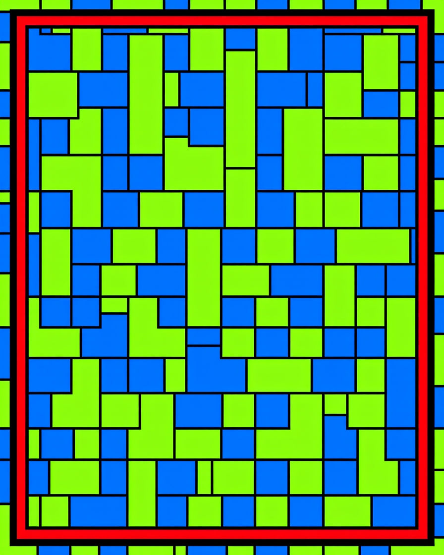 Vibrant Blue Green Rectangular Grid Rug