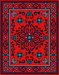 Intricate Red Blue Floral Pattern Rug