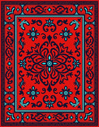 Intricate Red Blue Floral Pattern Rug