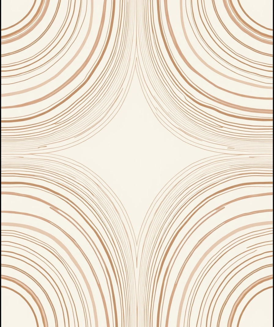 Cream And Brown Abstract Curve Pattern Rug