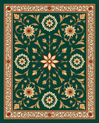 Emerald Green Floral Medallion Border Rug