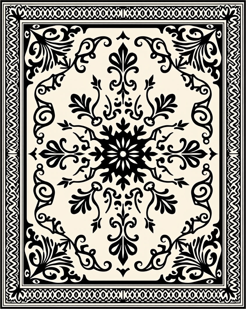 Classic Floral Scrollwork Border Design Rug