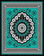 Teal Black Floral Mandala Rug