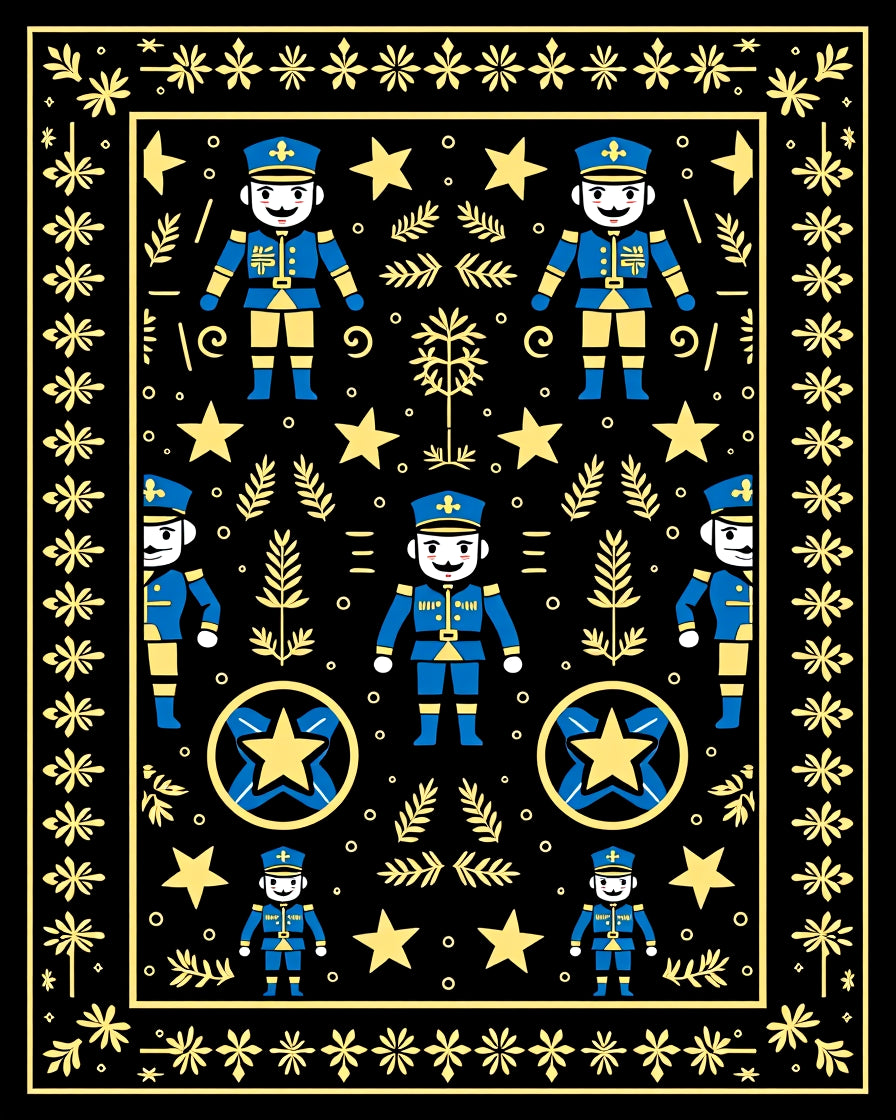 Blue Yellow Soldier Floral Border Rug
