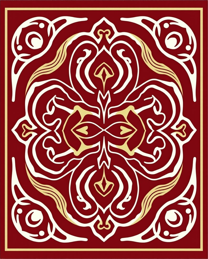 Red Ivory Gold Ornamental Pattern Rug