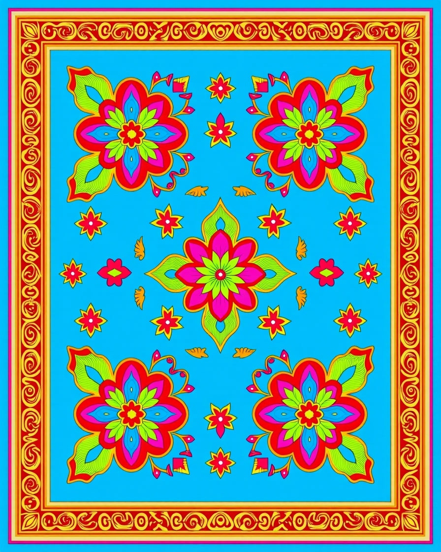 Vibrant Floral Medallion Pattern Rug