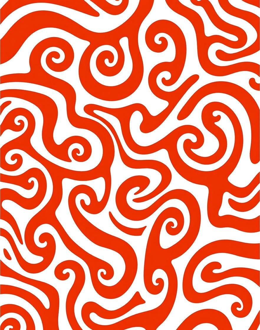 Curvy Swirl Pattern Red White Rug