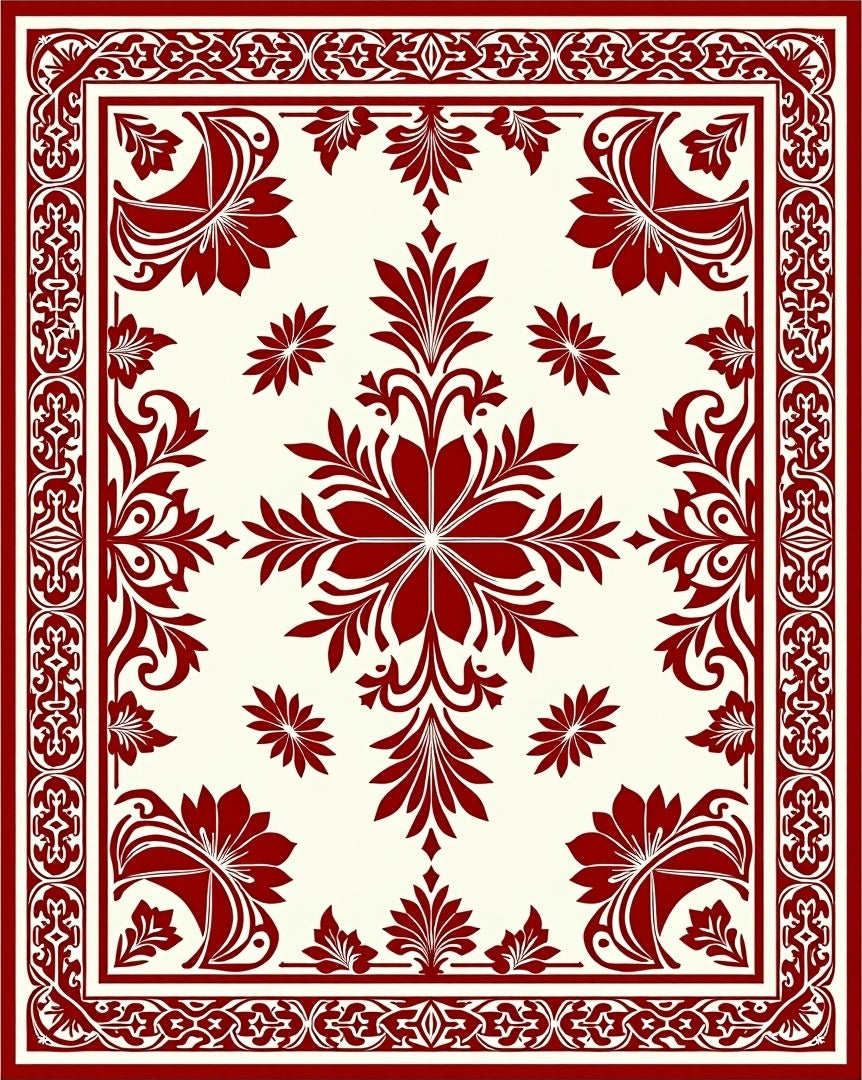 Elegant Red Floral Medallion Pattern Rug