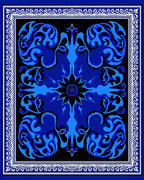 Bold Blue Black Abstract Floral Design Rug