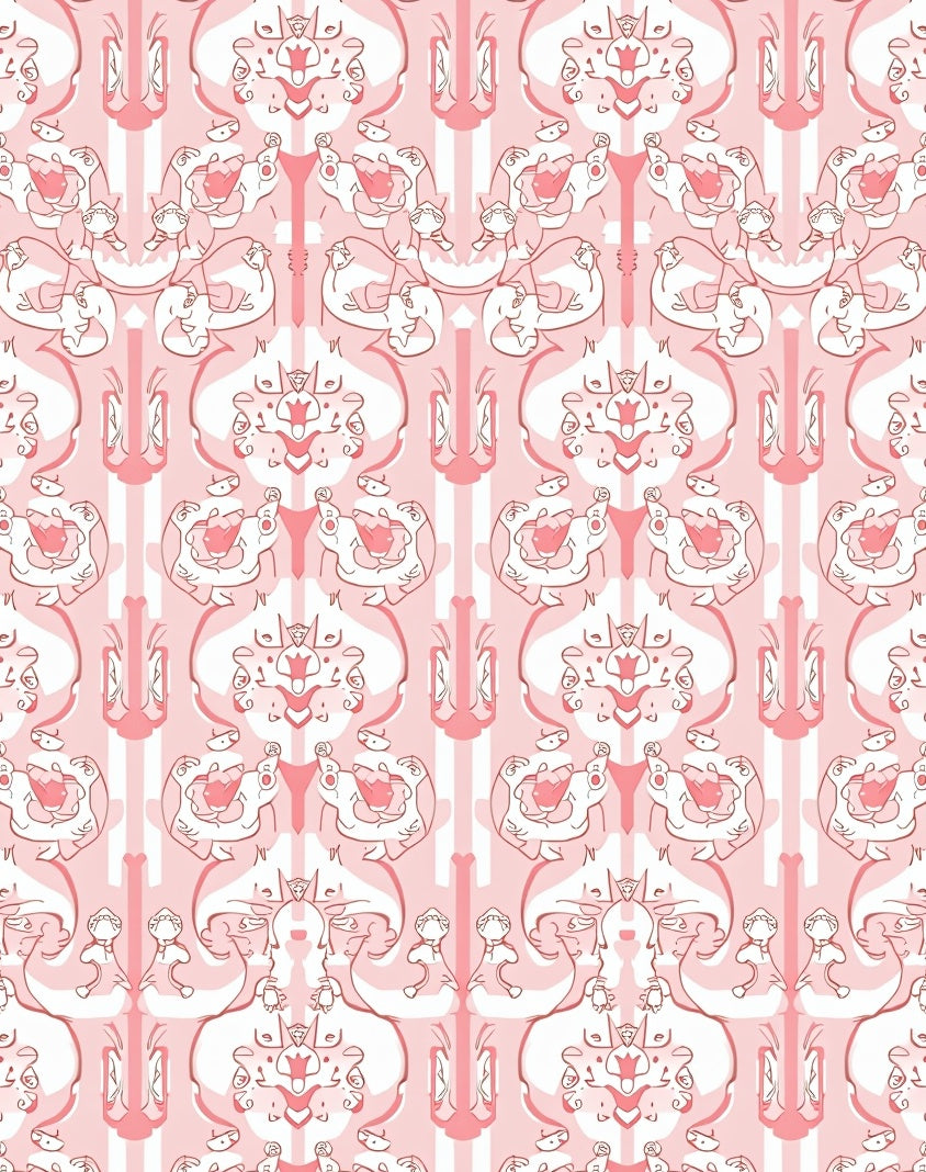 Blush Pink Whimsical Character Pattern Rug