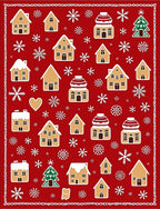 Festive Red Gingerbread Houses Snowflakes Rug