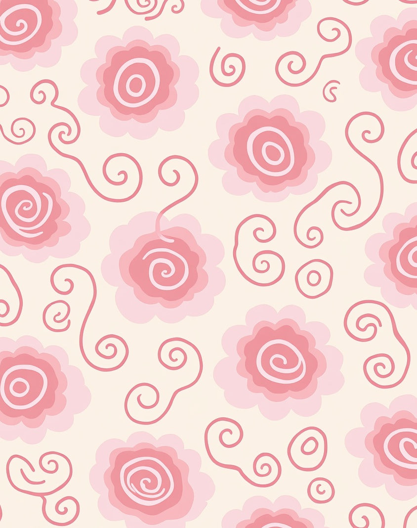 Pink Swirl Floral Pattern Rug