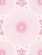 Delicate Pink Floral Sunburst Pattern Rug
