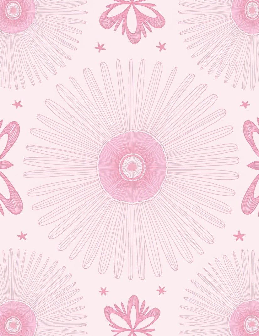 Delicate Pink Floral Sunburst Pattern Rug