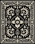 Intricate Floral Black Ivory Ornamental Rug