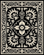 Intricate Floral Black Ivory Ornamental Rug