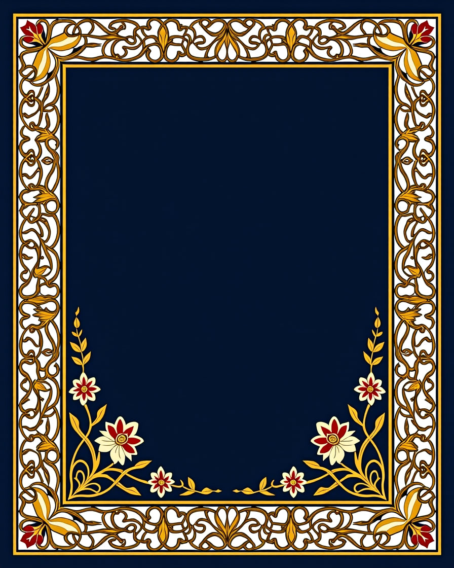 Ornate Floral Border Design Rug