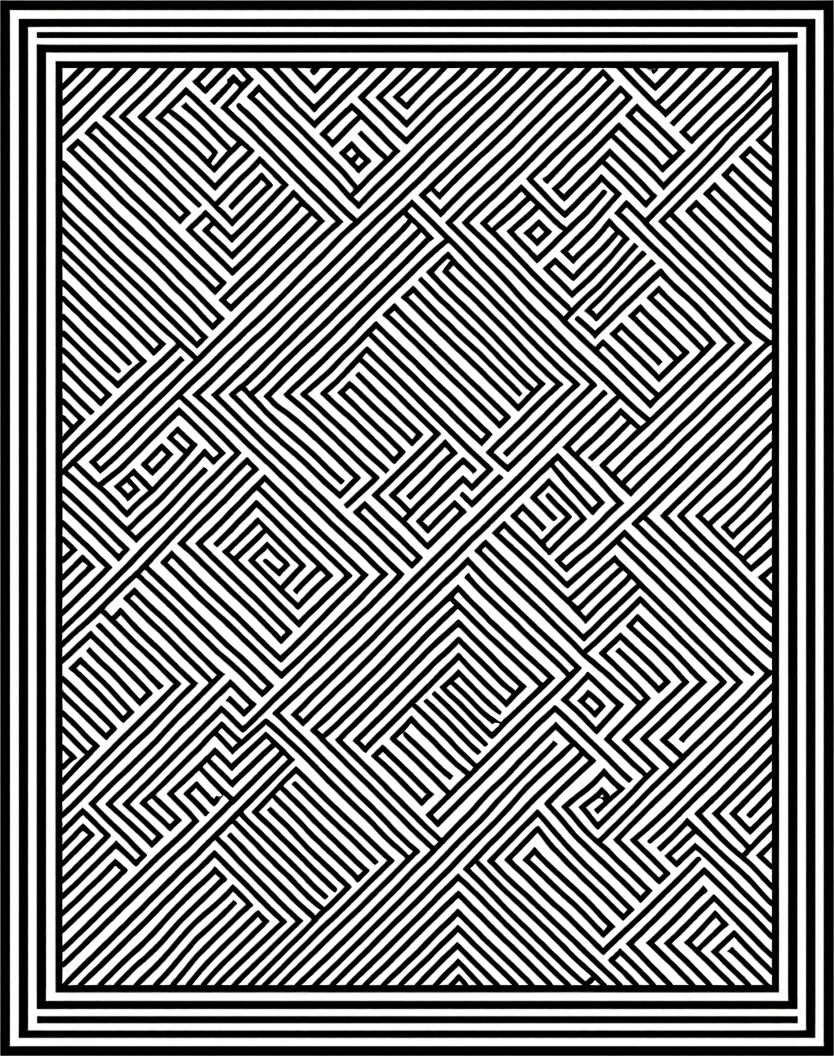 Black White Abstract Maze Pattern Rug