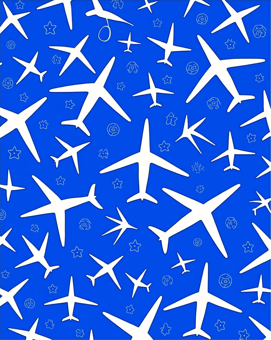 White Aircraft Patterned Blue Design Rug