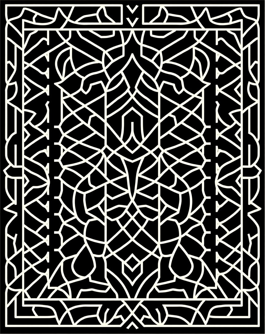 Intricate Geometric Black Cream Pattern Rug