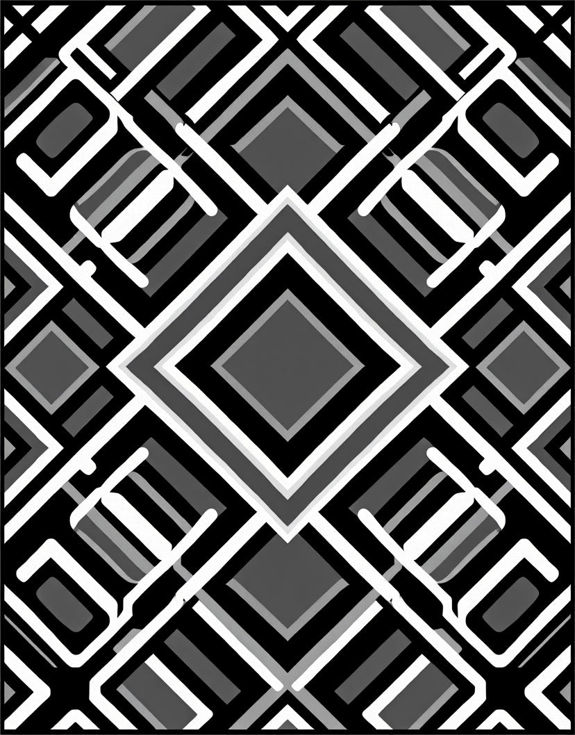 Monochrome Geometric Diamond Pattern Rug